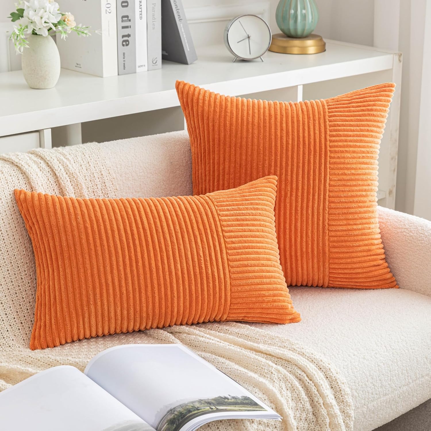 Pillow Cover 20X20 - Orange Corduroy Pillow Covers Boho Decorative
